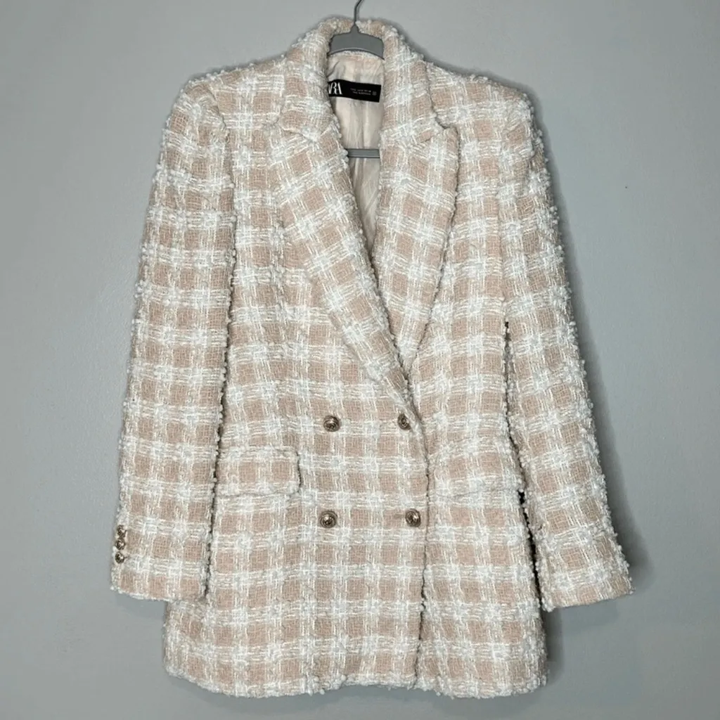 NWT Zara Textured Tweed Light Pink Double Breasted Blazer. Blogger fave. Size XS - Image 4