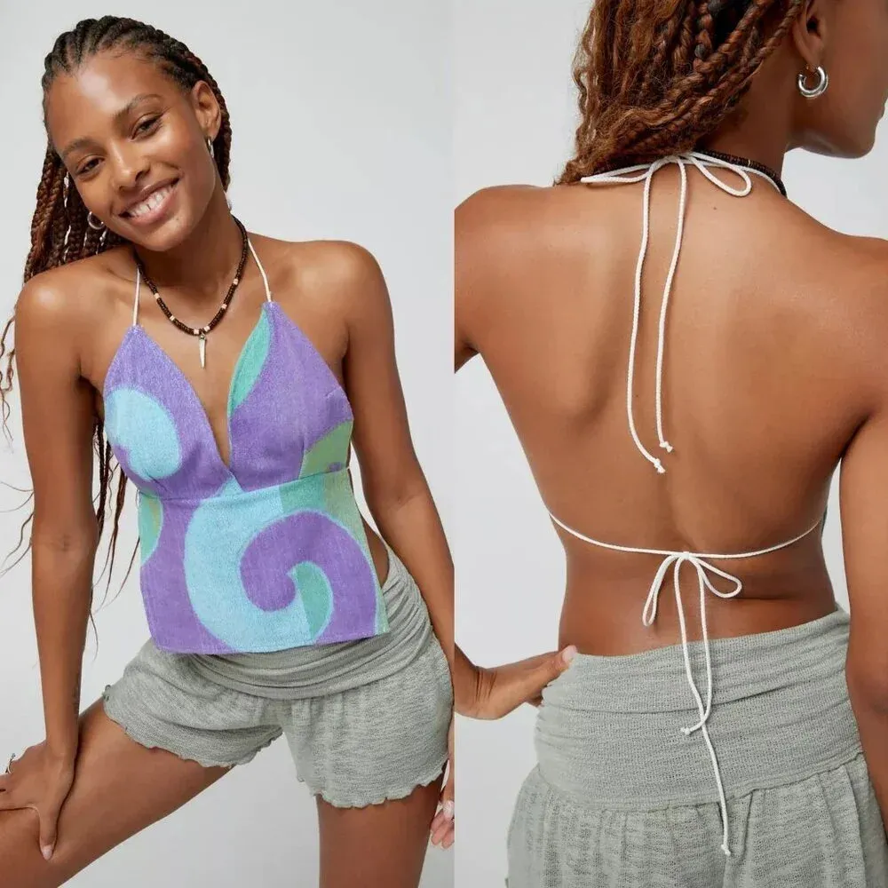 Urban Outfitters Urban Renewal Remade Terrycloth Halter Top M/L NWT - Image 2