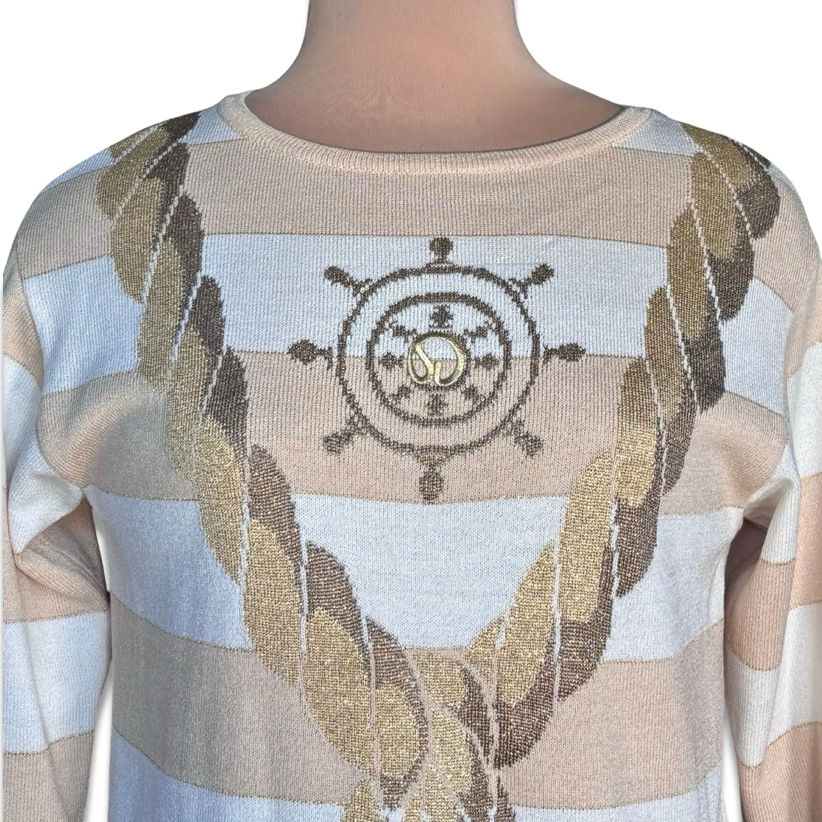 Vintage St John Collection Nautical Rope Knit Tunic Sweater Oversized Small Tan - Image 5