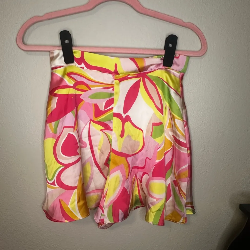 Floral High Waist Satin Pocket Women's Shorts - Image 2