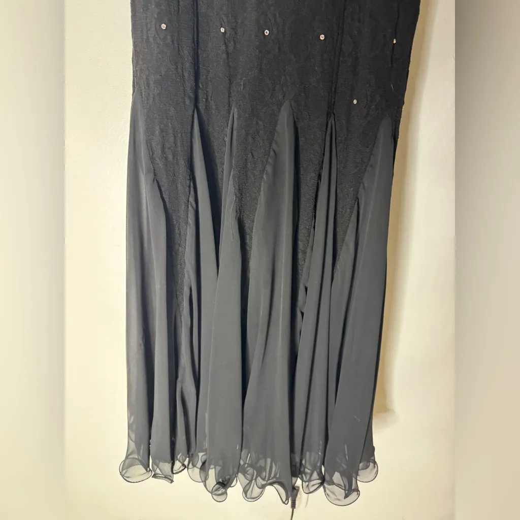 Elissa Vintage‎ Mermaid Black Witchy Vampy Lacemaxi Dress Tiny Rhinestones 12 - Image 4