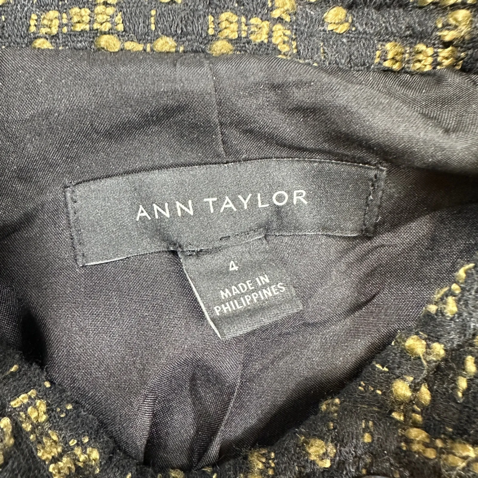 Ann Taylor Tweed Moto Jacket Blazer Women 4 Black Gold Zipper Embellished Chic - Image 3