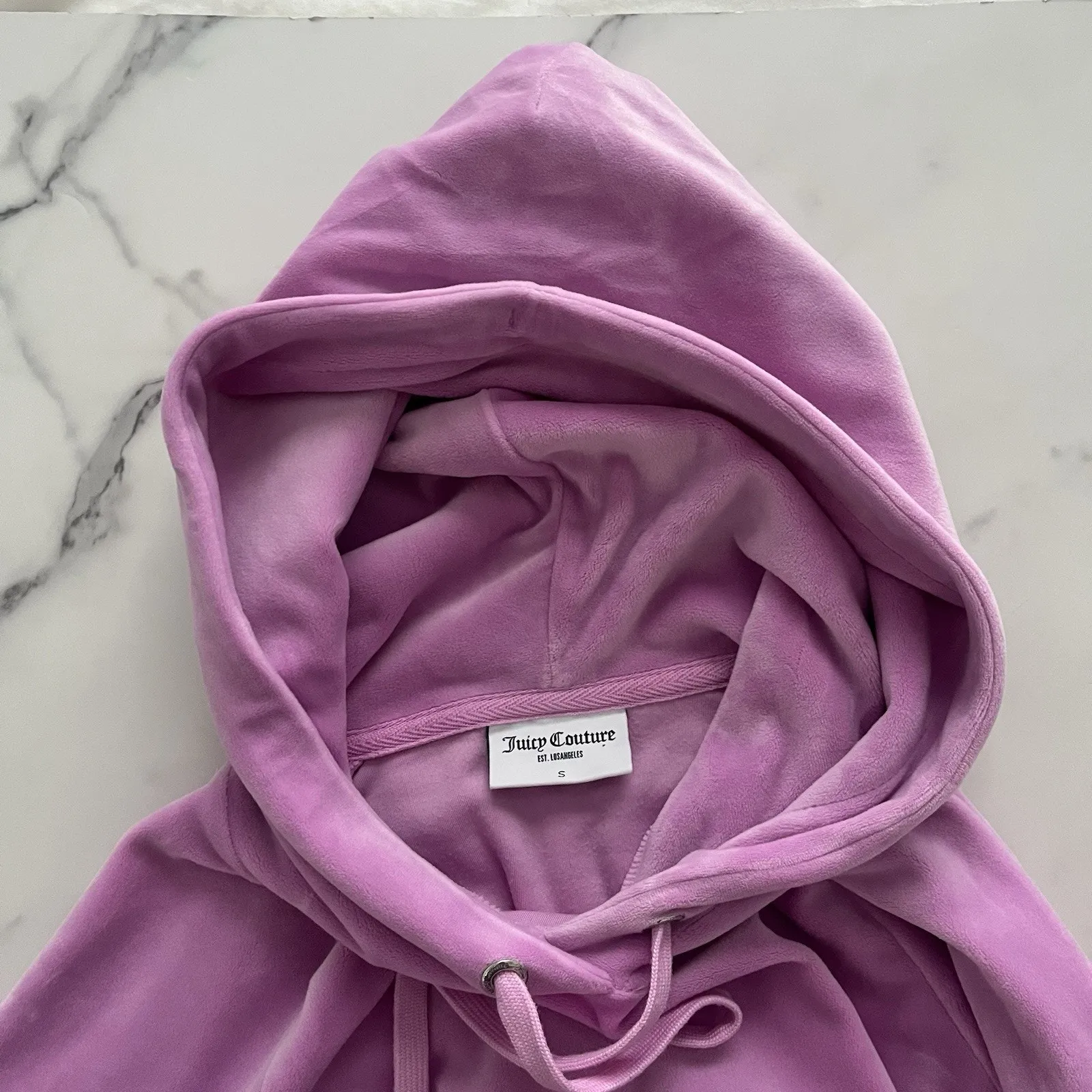 Juicy Couture Cropped Hoodie Big Bling Velour Pink Jacket Sz Small Y2K Grunge - Image 5