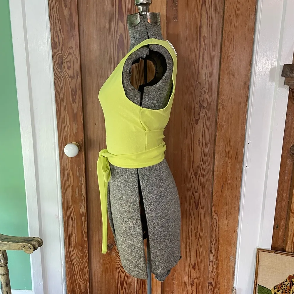 ZARA Neon Yellow Cropped Tied Sexy Tank Top - Size Small - Image 11