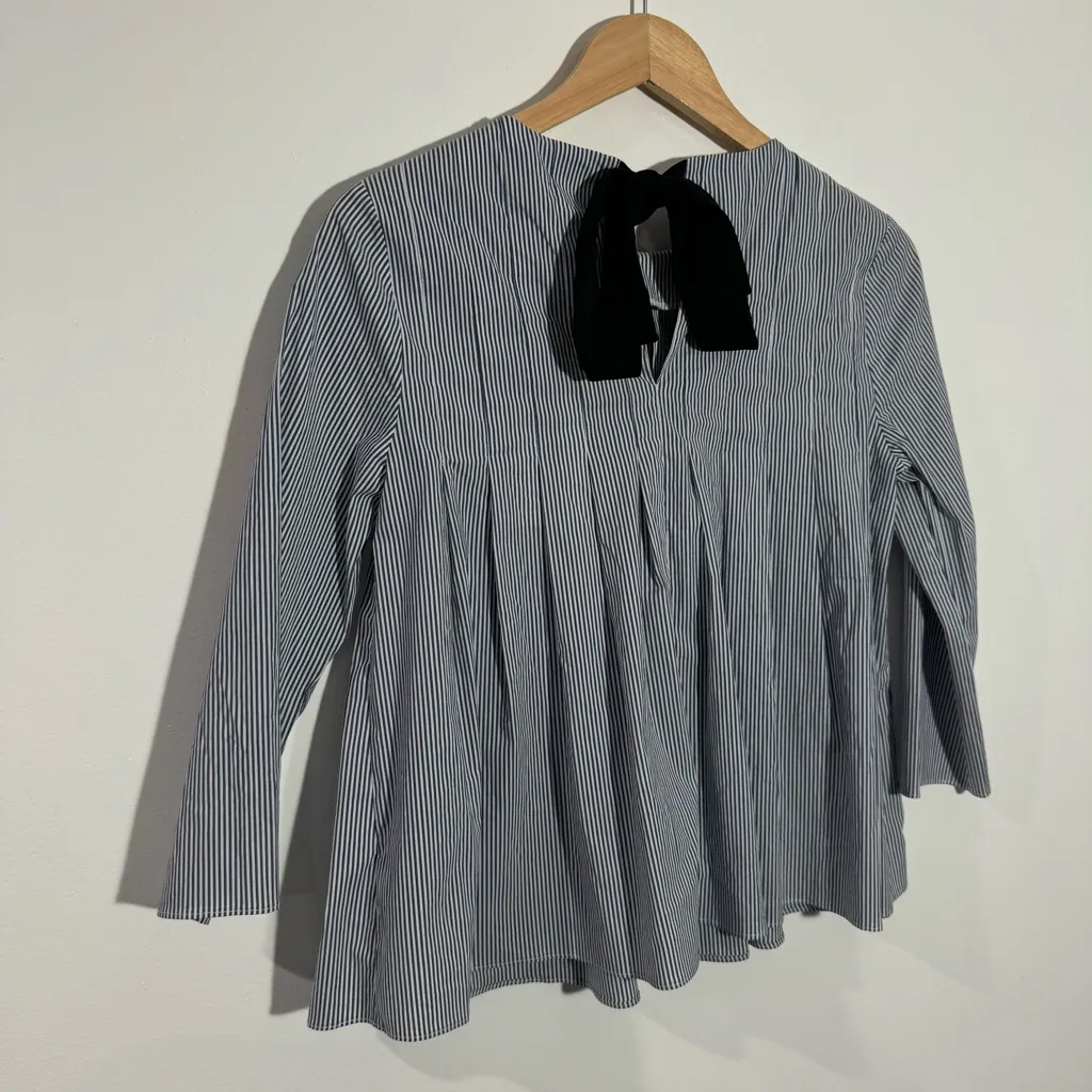English Factory Pleated Stripe Top with Back Ribbon Blue/White NWT Size XS - Image 6
