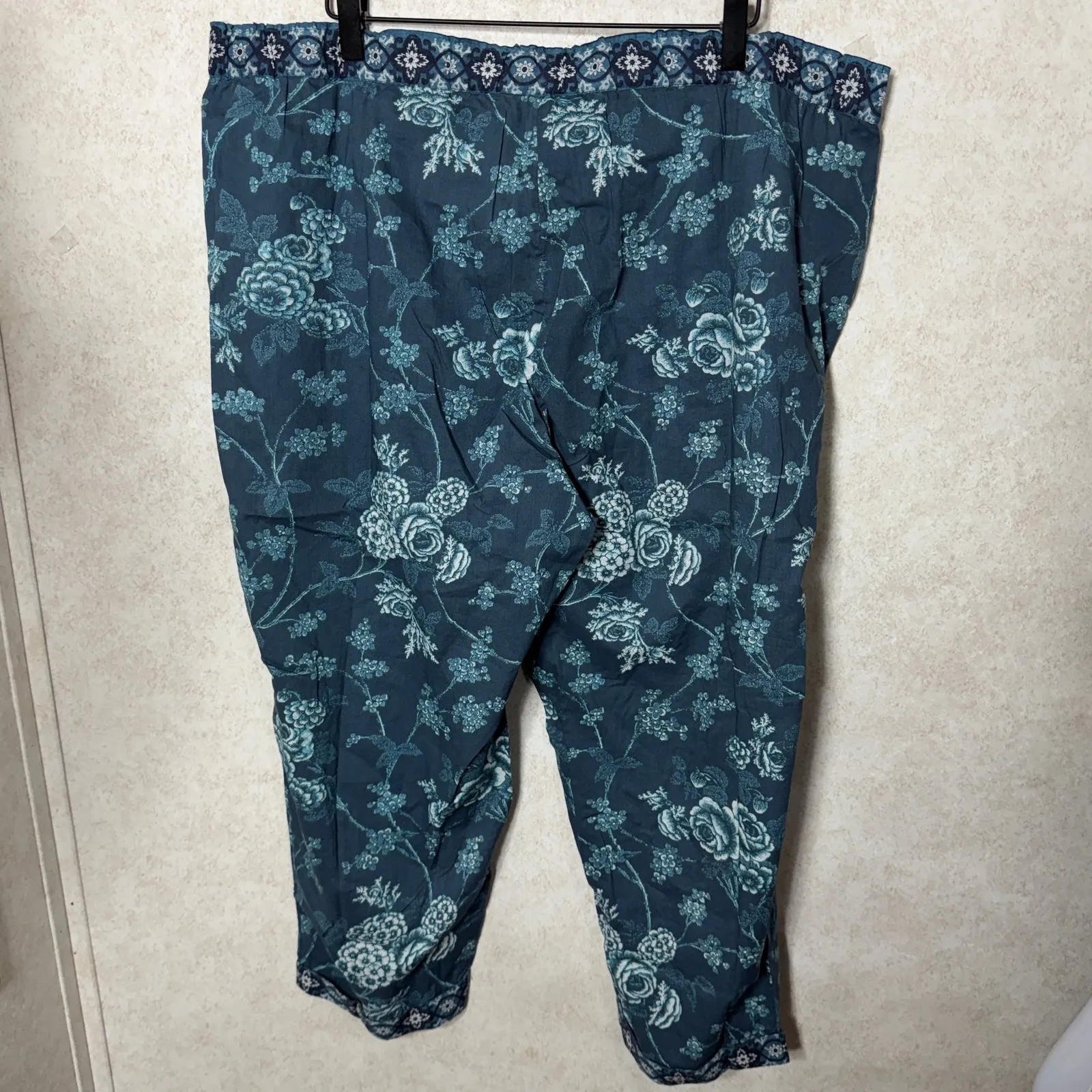 Sundance Floral Print Capri Cropped Pants Petite XL Size Drawstring Blue Casual - Image 7