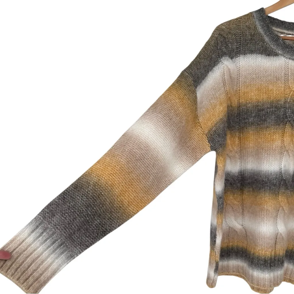 And The Why Striped Fuzzy Sweater size 1X/2X NWT Long Sleeve Grey White Yellow Gray - Image 7