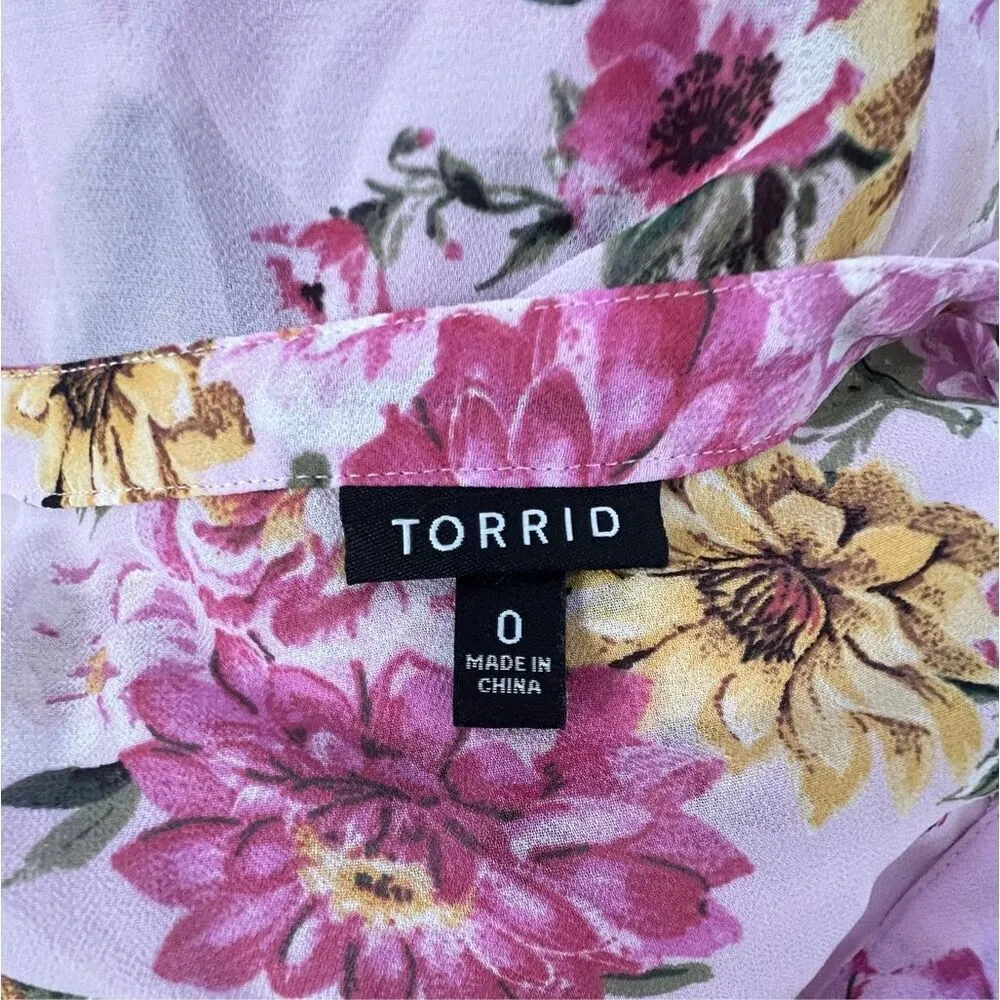 Torrid Floral Pattern Sheer Button Up Half Sleeve Flowy Blouse - Image 3