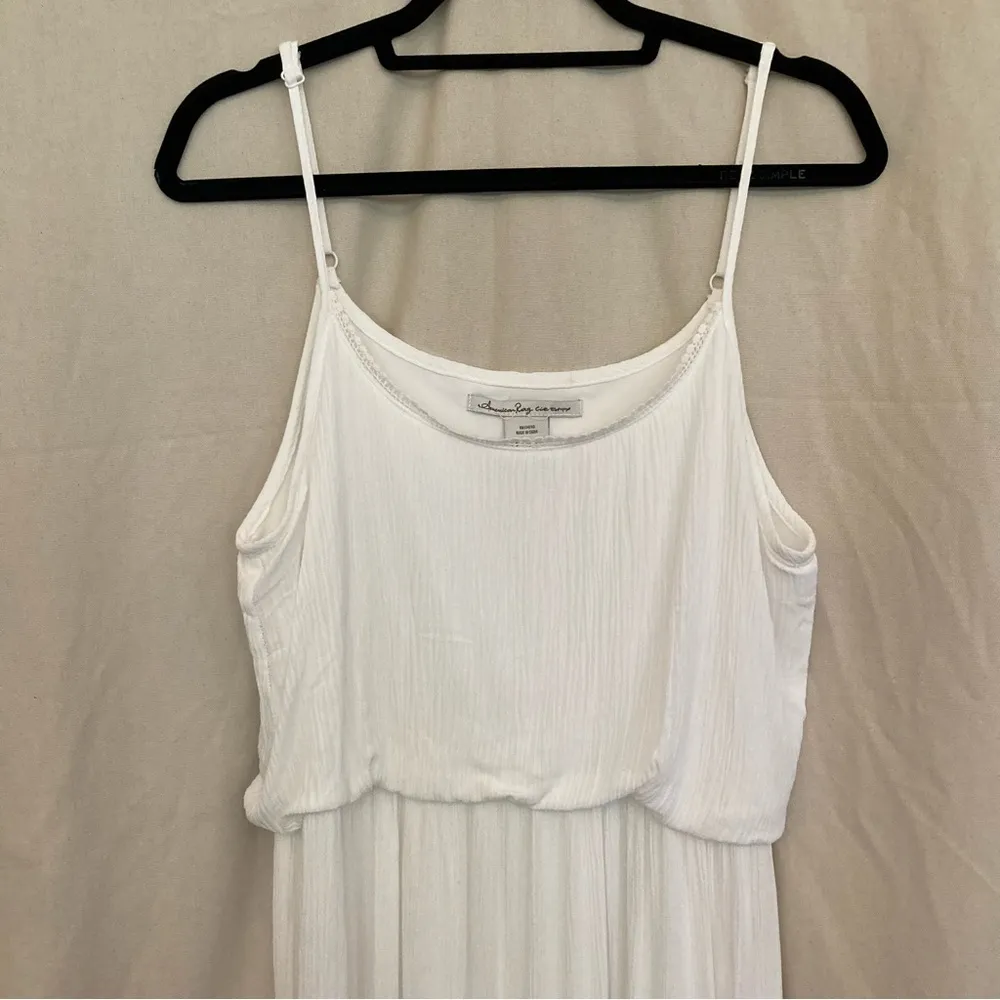 White Spaghetti Strap Maxi Dress with Lace Detail - Image 2