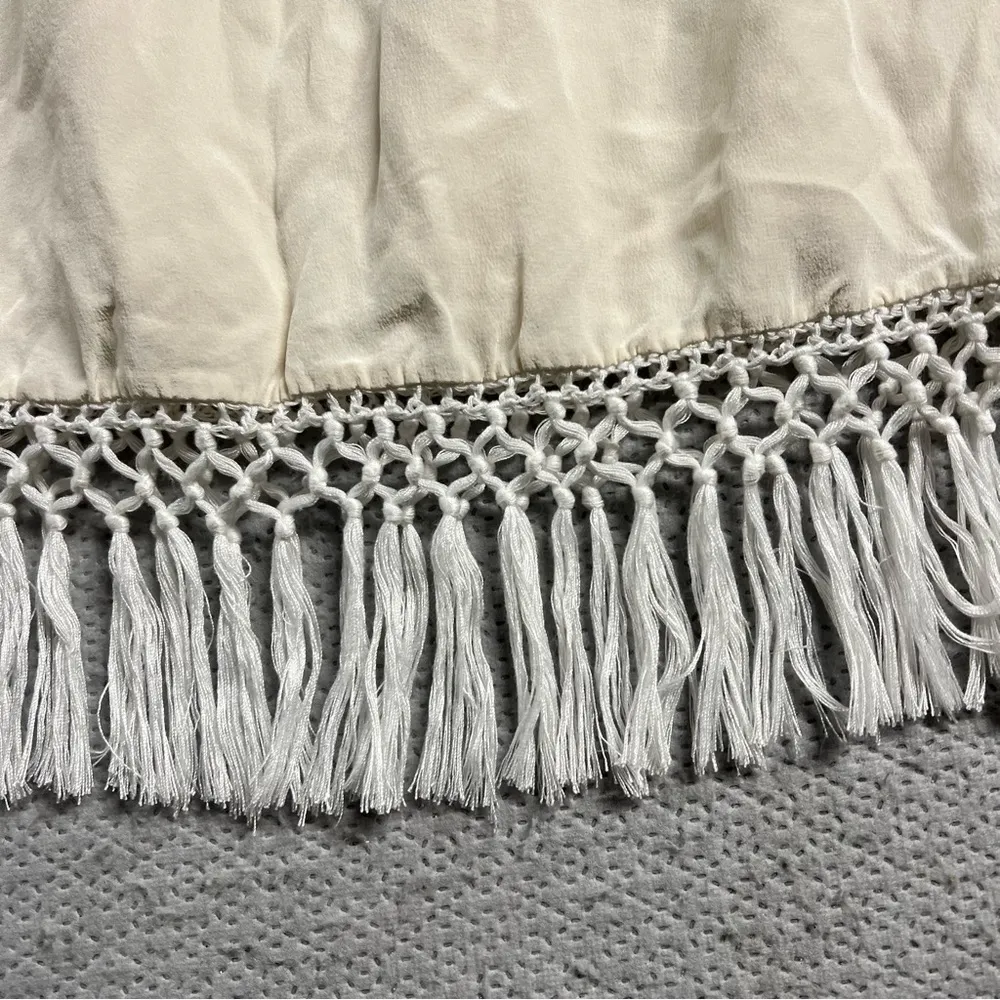 ⭐️ Amour Vert Cream Ivory elastic Waistband Tassel Fringe Skirt Size Small - Image 4