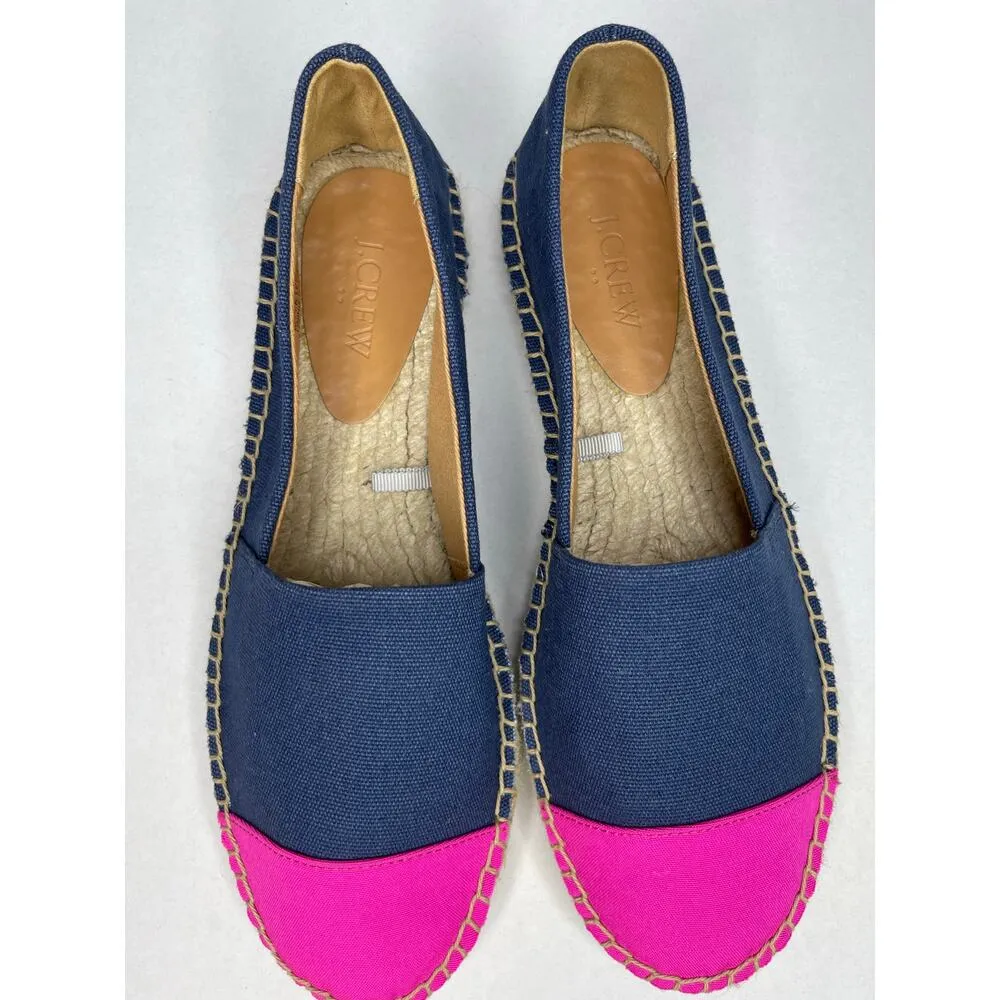 J. Crew Color block Canvas Cap Toe Slip-On Espadrilles Size 8.5 New Navy/Pink - Image 3