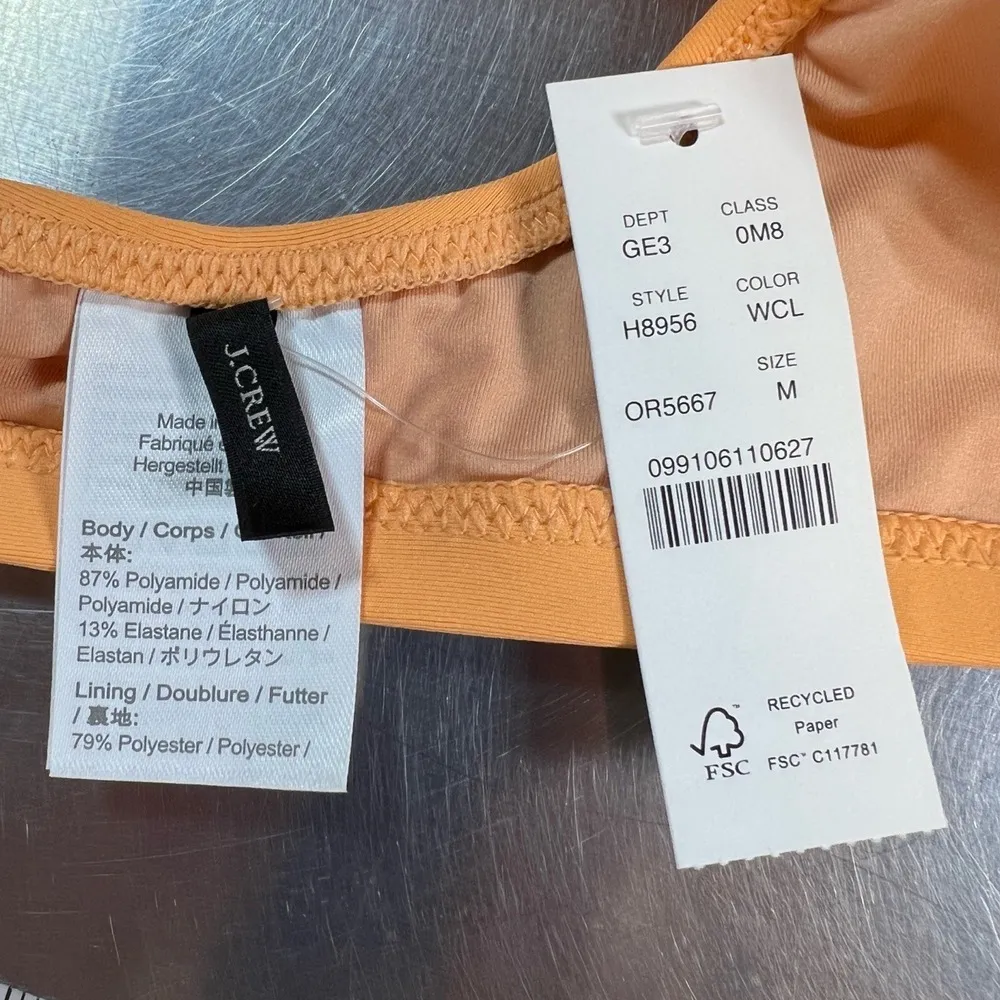 J Crew Bikini Top Orange Scoop Neck Pullover Medium New - Image 3