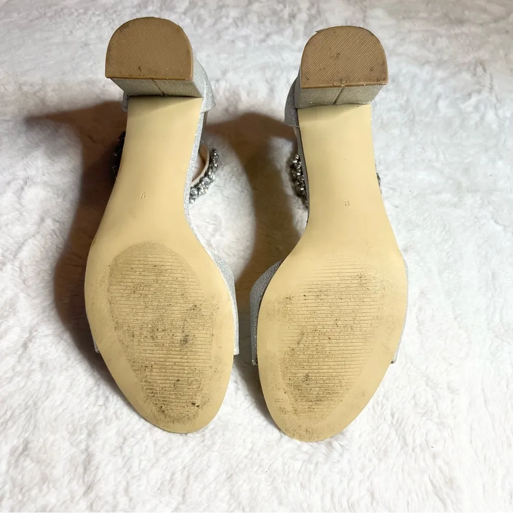 Badgley Mischka Silver Glitter Rhinestone Embellished  Ankle Strap Block Heels - Image 13