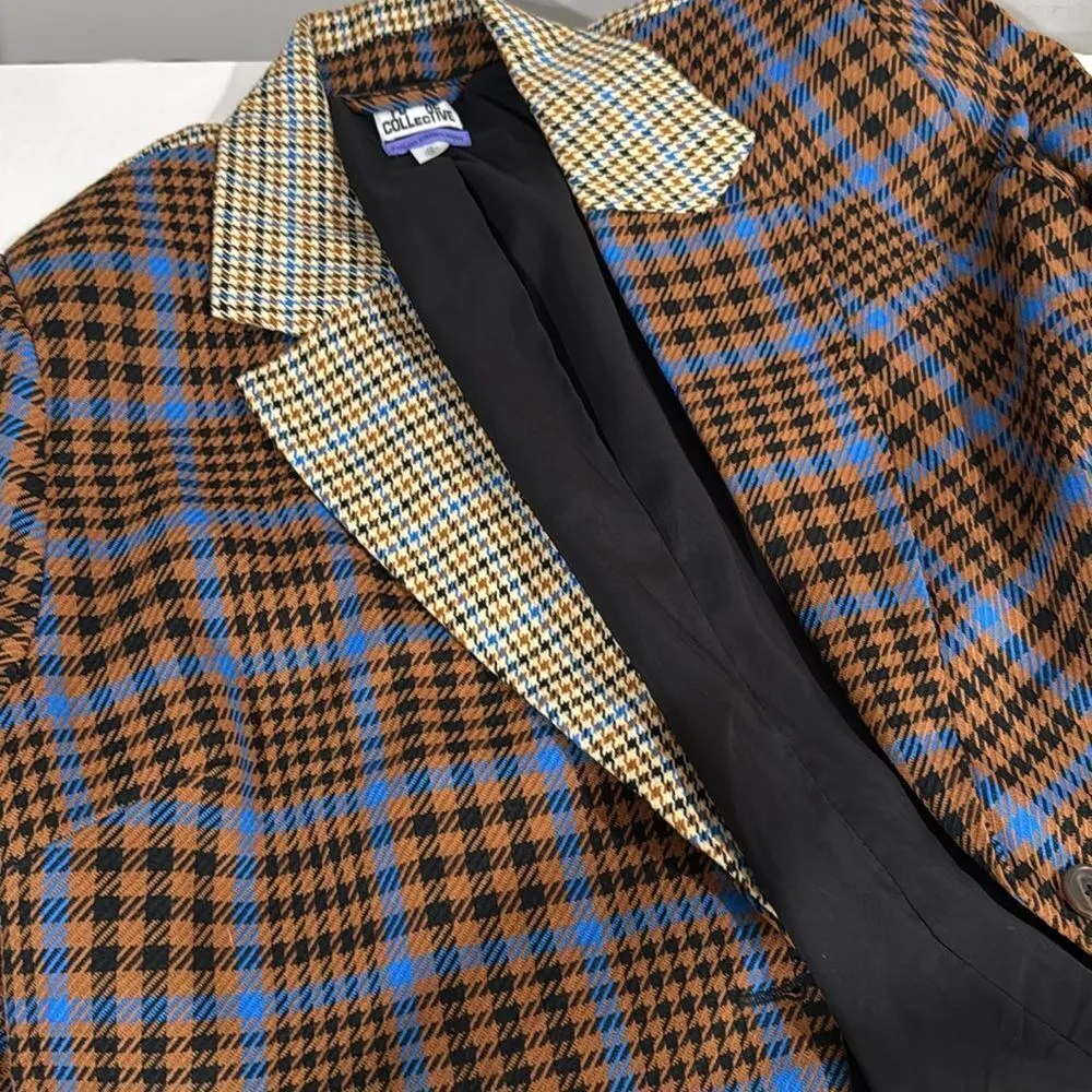 Future Collective Mismatched Houndstooth Oversized “Vintage” Academia Blazer D36 Brown Size 1X - Image 5