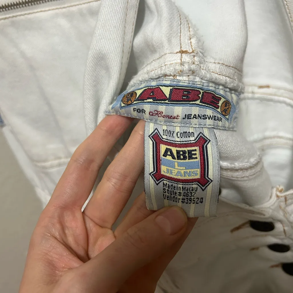 Vintage Abe White Shorts Overalls Tagged Large Fits Like Medium - Image 4