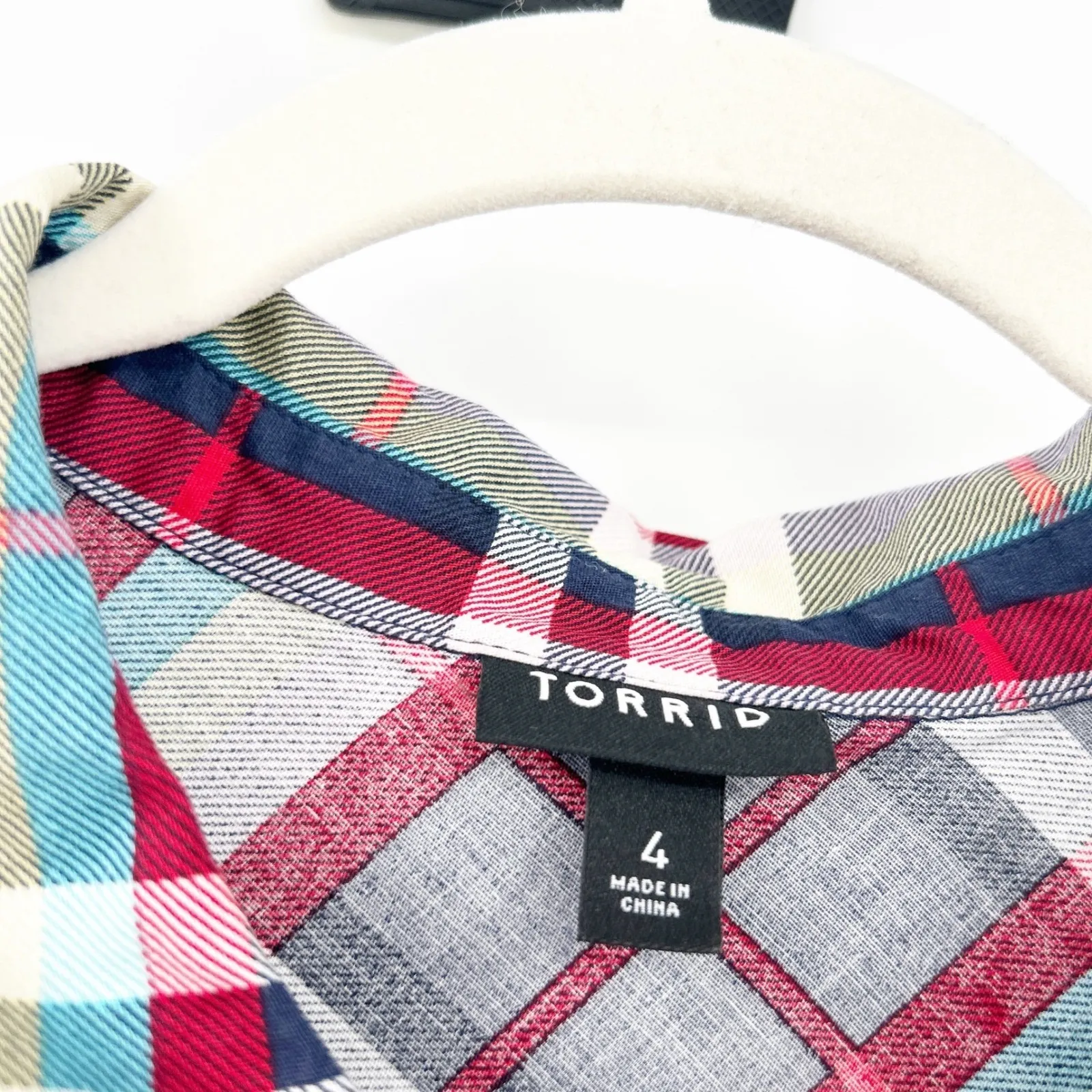 Torrid Plaid Sleeveless Shirt‎ Dress Plus Size 4X Poplin Collared Pockets - Image 3