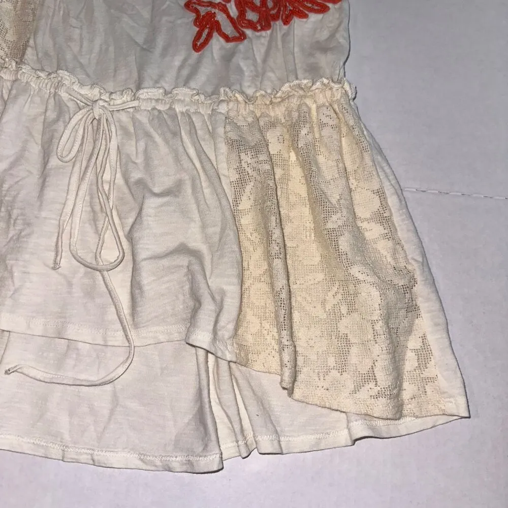 Anthropologie Ric Rac Ivory Lace Tunic Sleeveless Tank Drawstring Womens Medium - Image 4