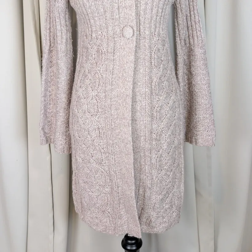 Y2K Cable Knit Cardigan Sweater Coat by It's Our Time Beige Medium - Image 11