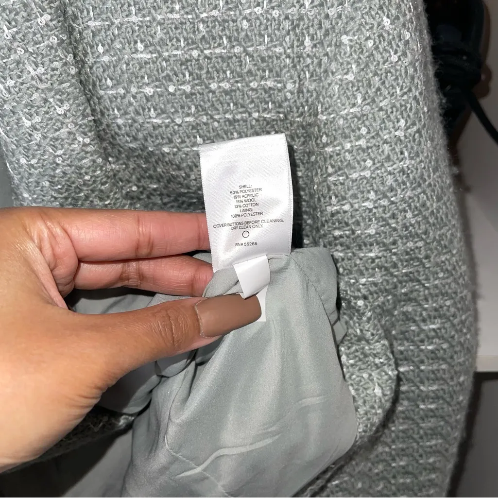 Express Tweed Metallic Cropped Button Front Blazer in Olive Silver Details - Image 15