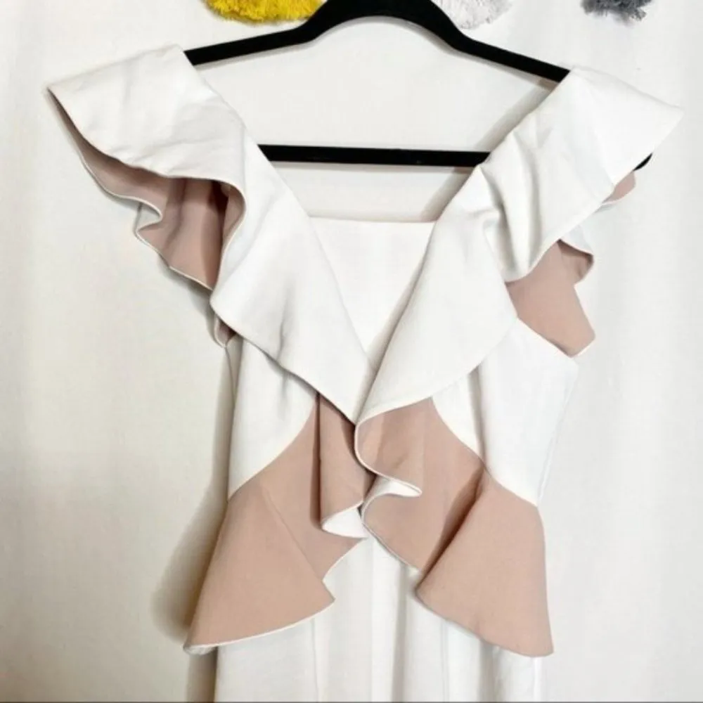 NWT C/MEO Collective Elation Ruffle-Bodice Gown in Ivory with Blush Size Large - Image 9