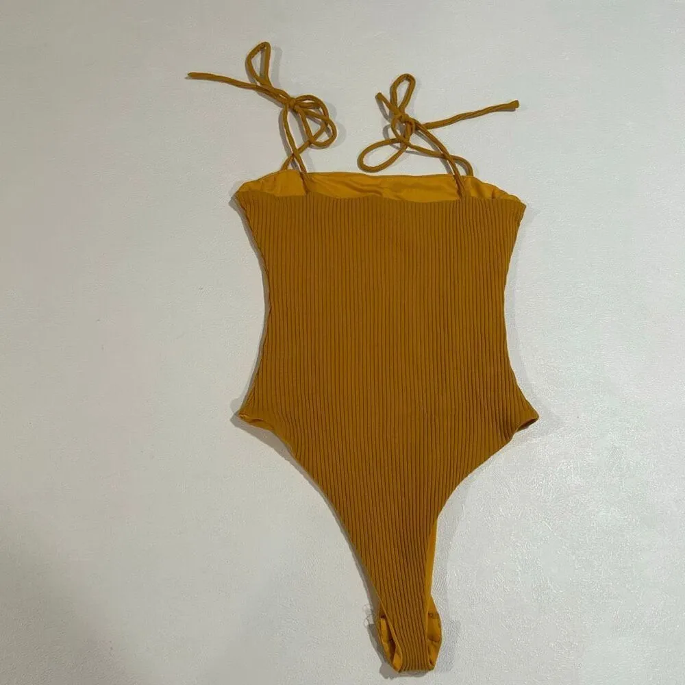 Princess Polly Mustard Ribbed Bodysuit Size 0 US / AU 4 - Image 2