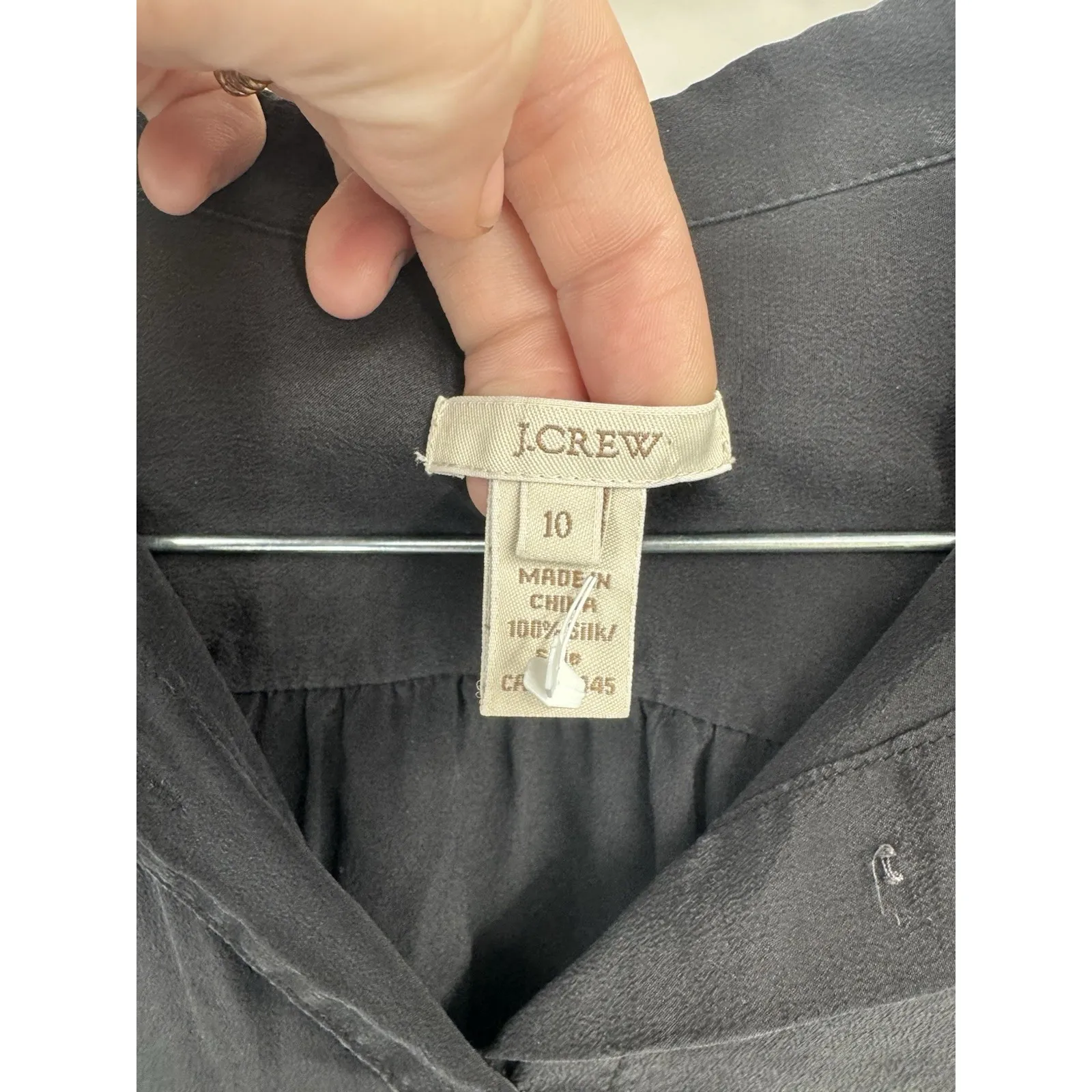 J. Crew 100% Silk Button Front Long Sleeve Shirt Women 10 Black Elevated Basic - Image 3