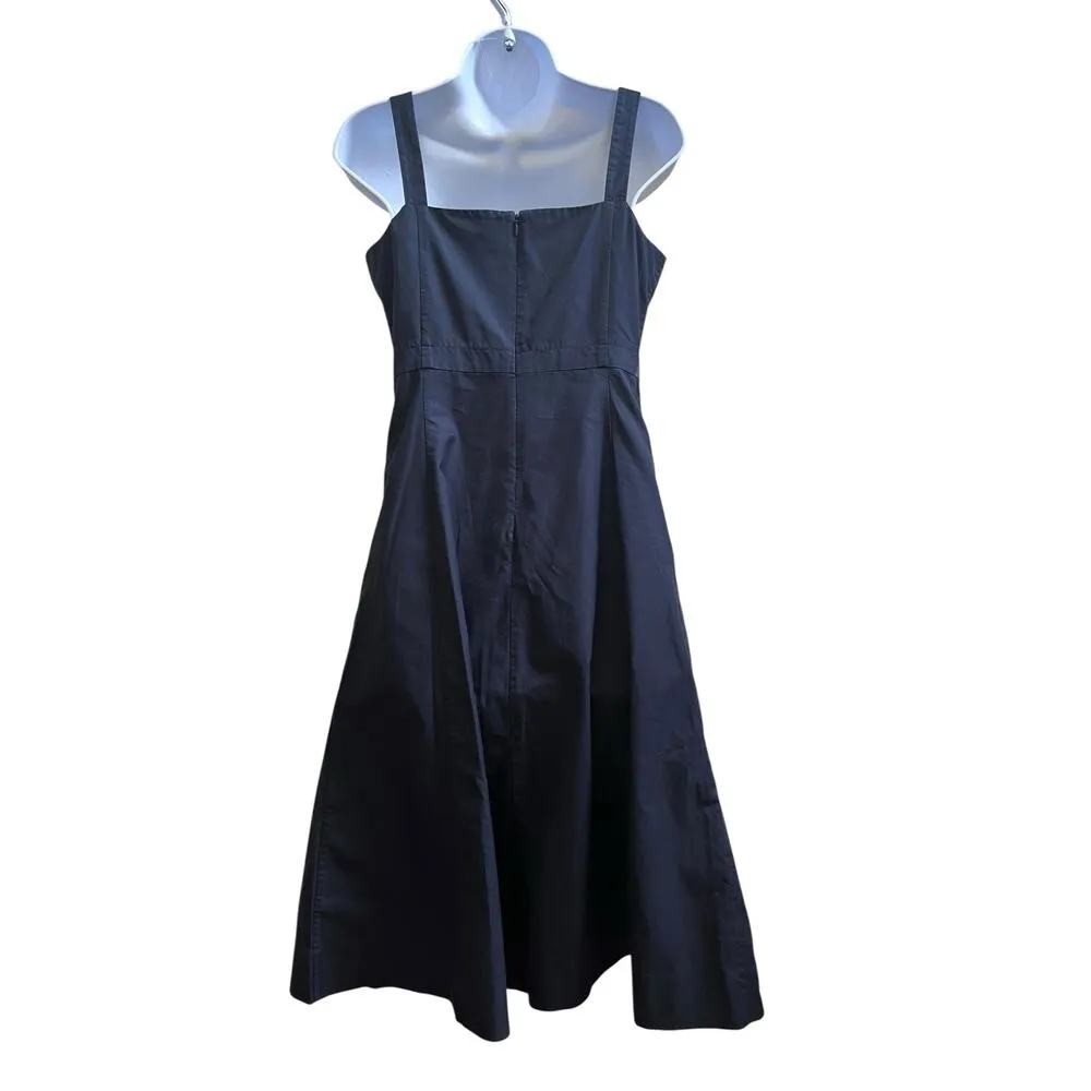 Nordstrom Signature Navy Blue Cotton Pocket Midi Sun Dress Size 4 Loose Hem - Image 3