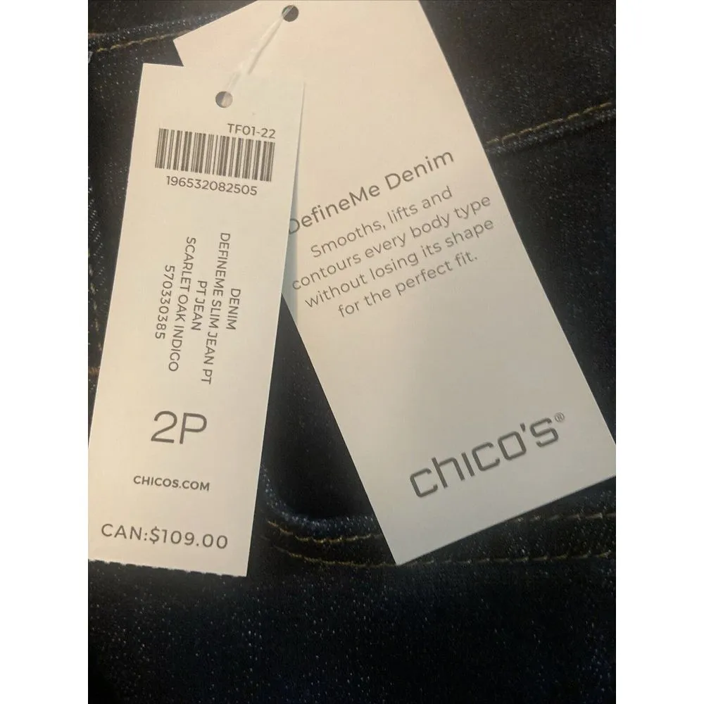 Chico's Women's Define Me‎ Denim Jean Size 2P Slim Leg Dark Wash Blue Jean NWT - Image 3