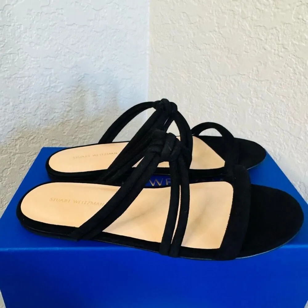 Stuart Weitzman Twist Knot‎ Leather Slide Sandal, Designer Size 8, Black, NWT - Image 9