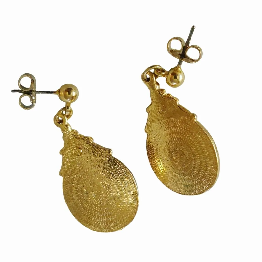 Avon Victoria Pink Rose Drop Pierced Earrings Posts Gold Tone Vintage Gold Oval - Image 5