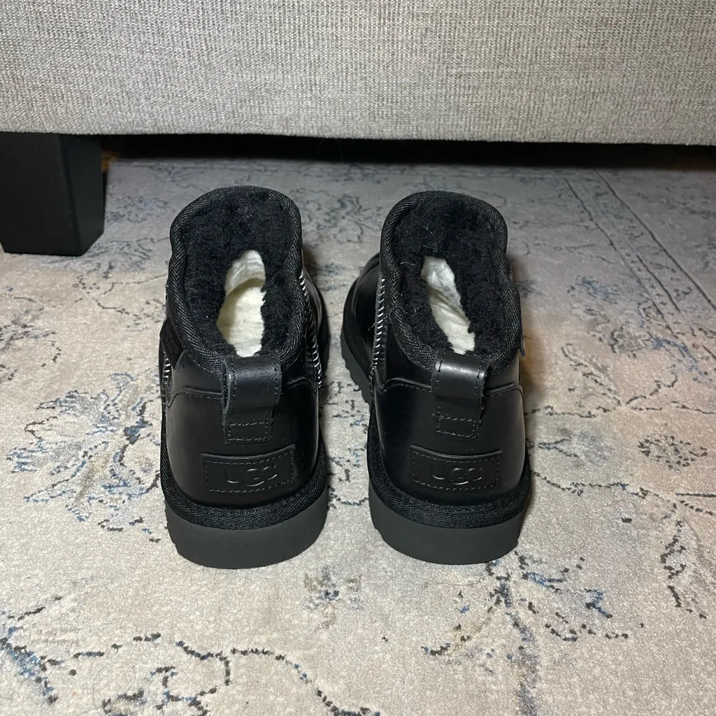 UGG Leather Ultra Mini Boots Black - Image 6
