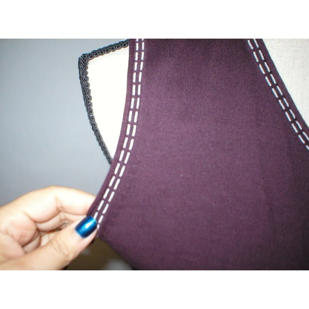 NWT Womens Worth New York Designer Sweater M Merlot Dark Red Wine Stitched V Top Size M - Image 4