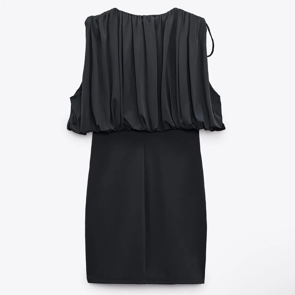 Zara New Black Sleeveless Draped Mini Balloon Casual Dress party Size M - Image 5