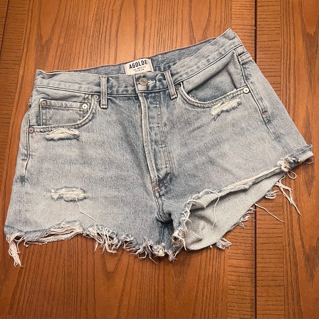 AGOLDE Parker Vintage Distressed Cut Off Denim‎ Shorts in Swapmeet Size 26 - Image 9