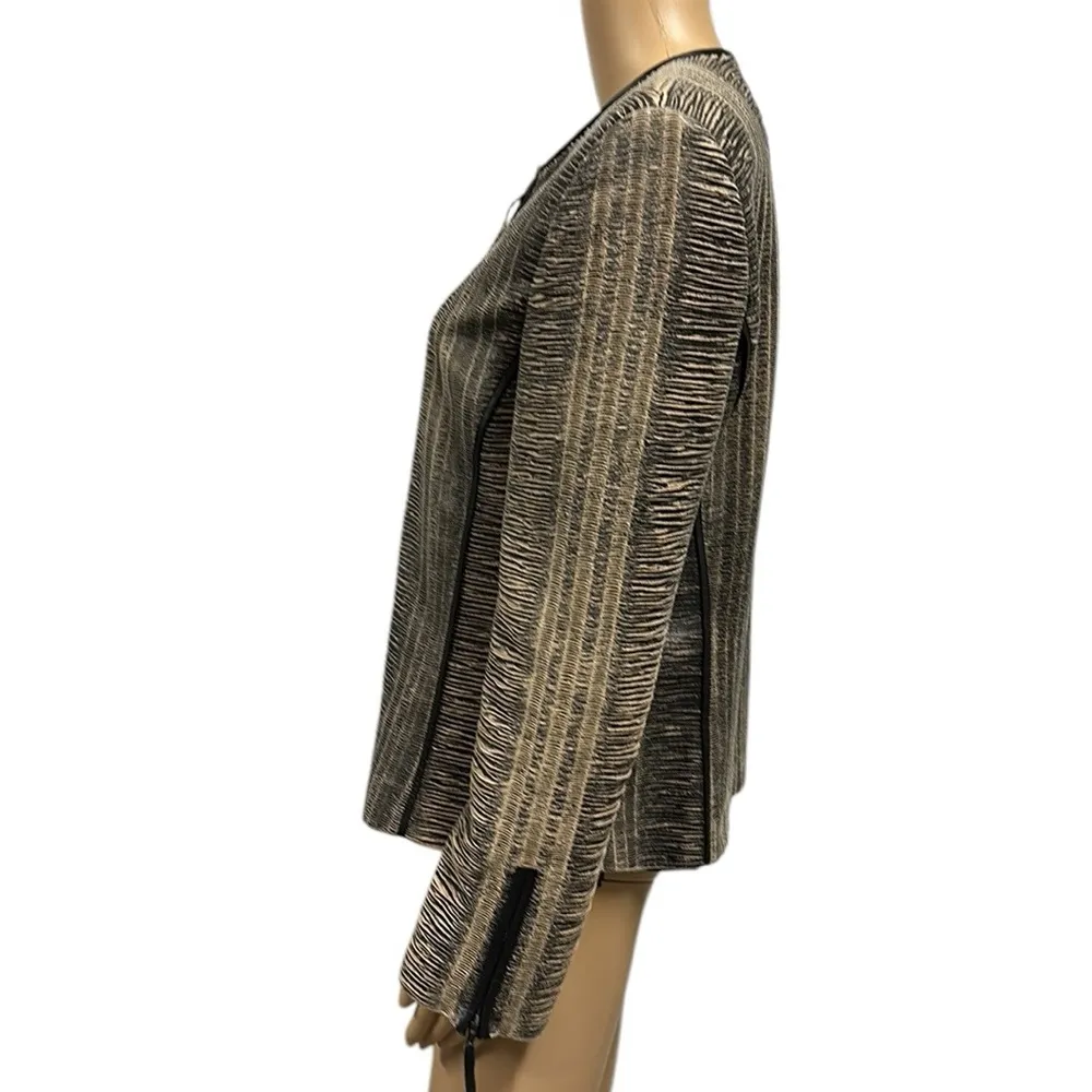Blue Ice Tan Black Textured Zip Up Zip Sides and Cuffs Blazer Jacket Womens 10 - Image 3