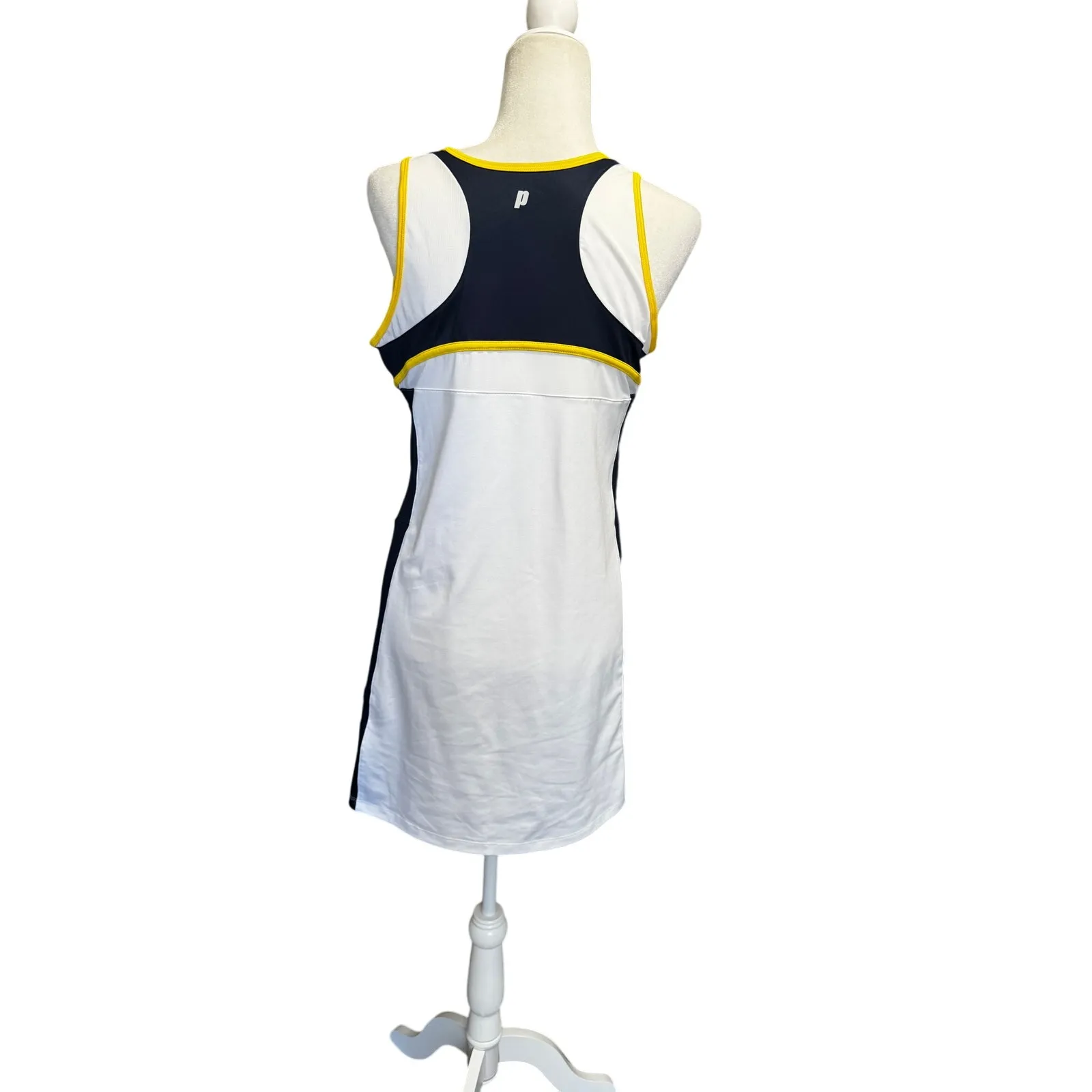 Prince Women's Tennis Match Knit Dress White/Navy/Yellow Trim – Size L White Size L - Image 3