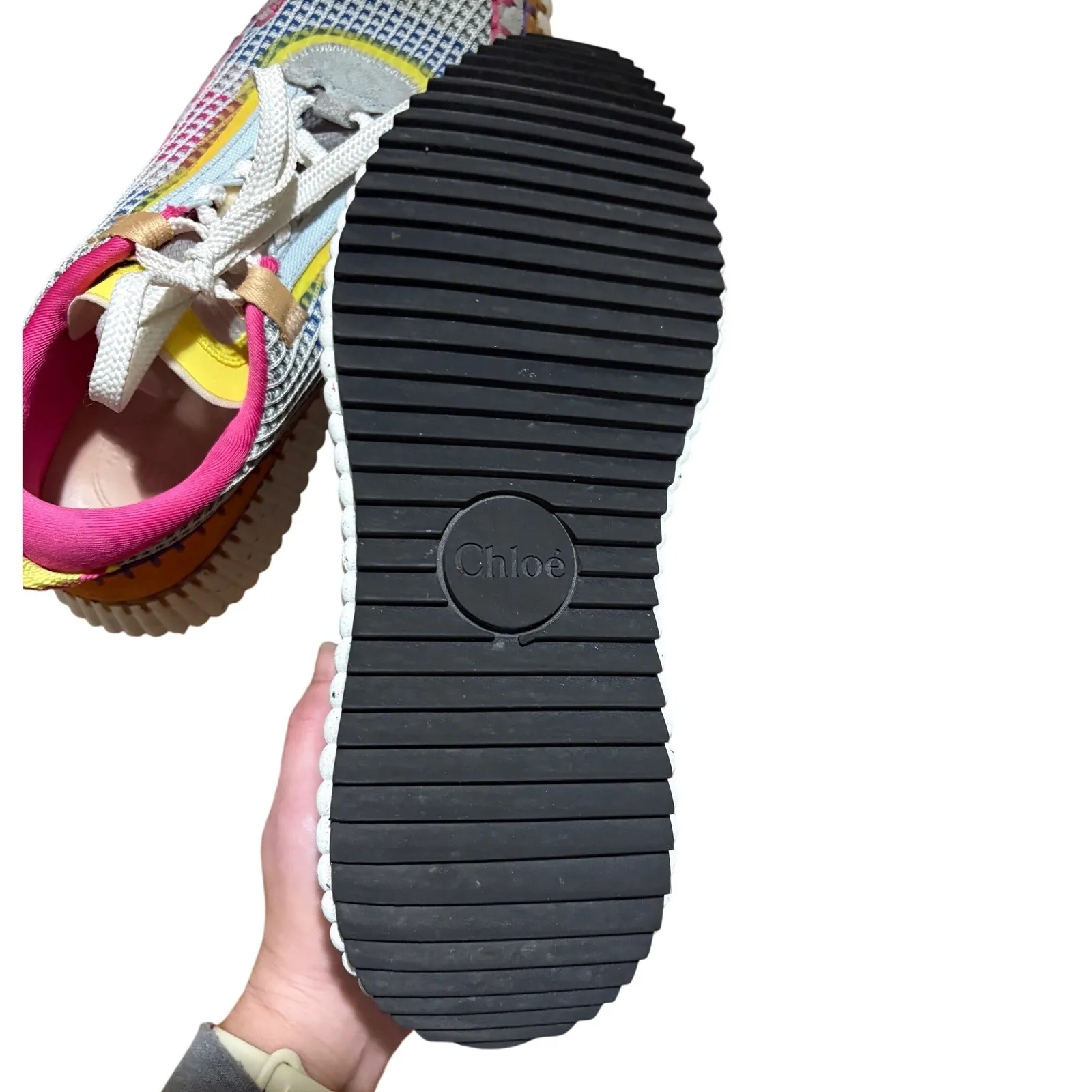 Chloe Nama Sneakers Multi Color Mesh Leather Woven Detail Size 41 - Image 14
