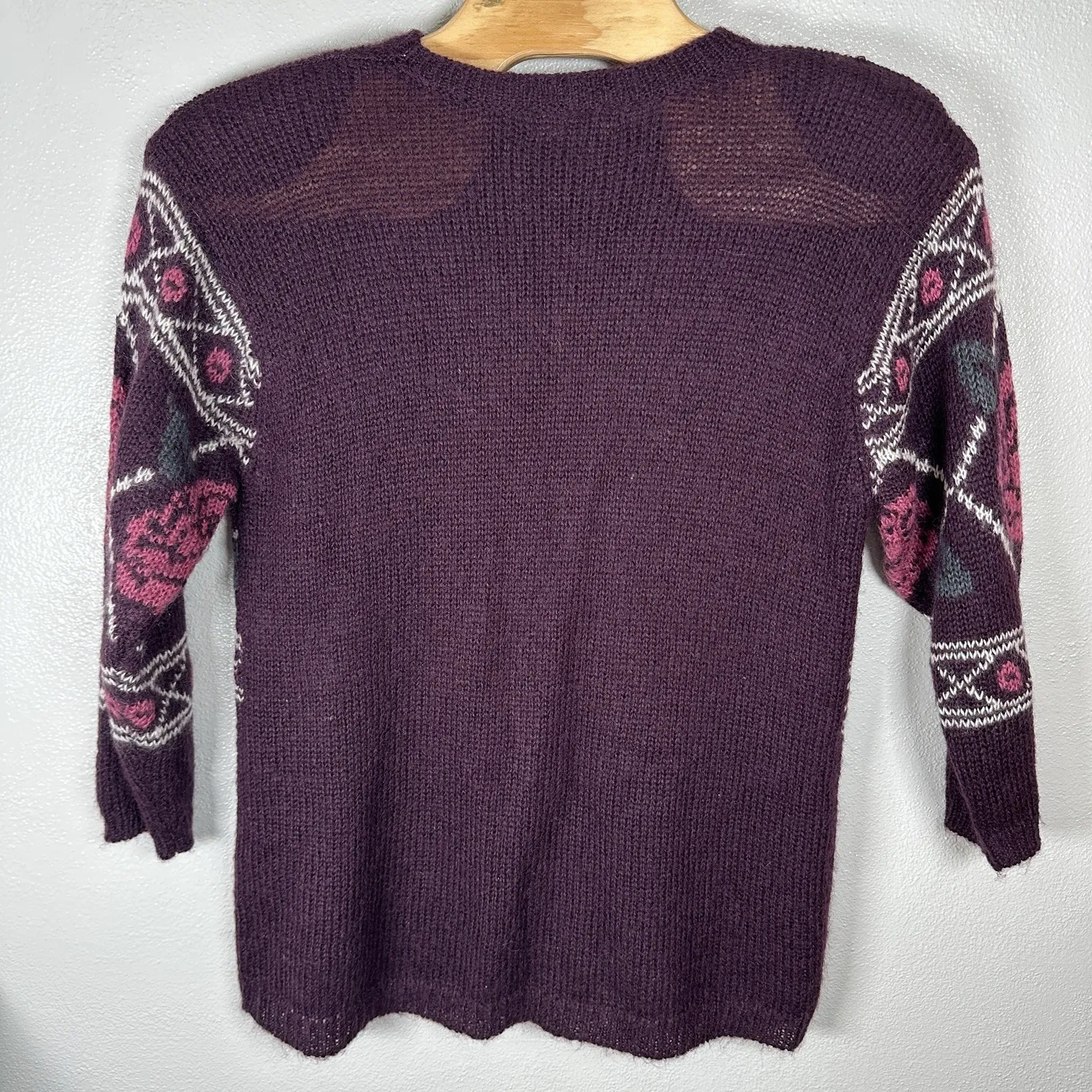 Lane Bryant Designs Vintage Mohair Blend Sweater Womens 14/16 Plum Rose Floral - Image 3