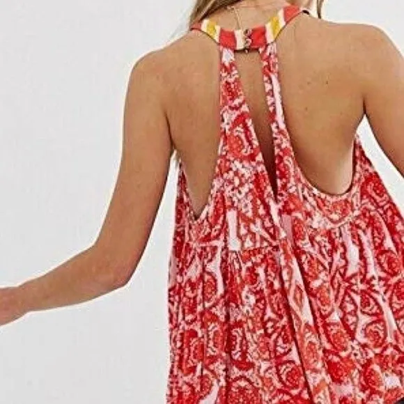 NWT Free People Mimi Halter Linen Blend Tunic Top Sweet Myrtle Combo Size XS NEW - Image 2