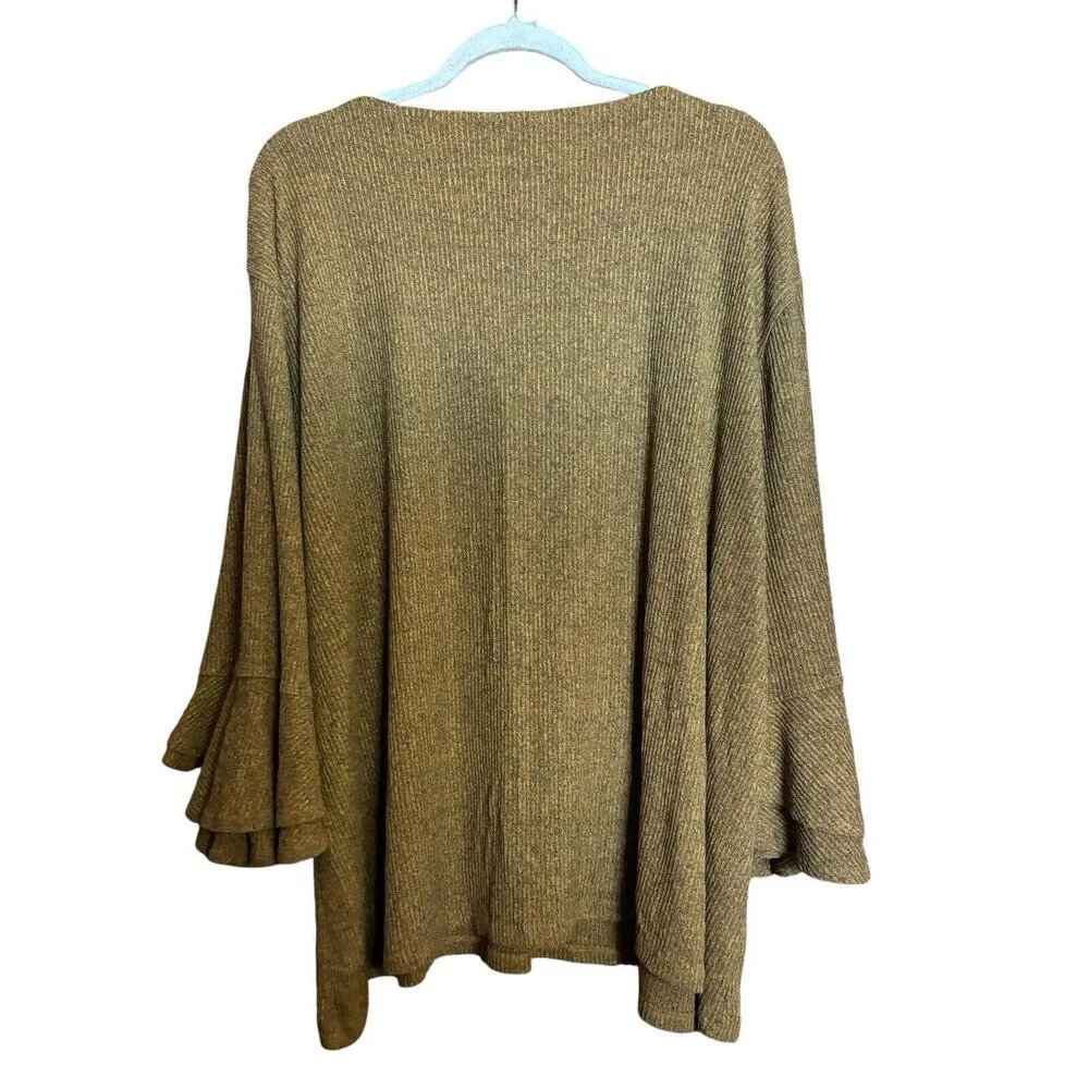 Multiples Tunic Top 3X Multicolor Ribbed Tiered Bell Sleeves Lagenlook Blouse - Image 5