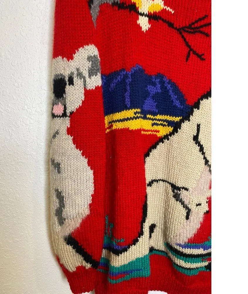 Vintage Australian Animals Wool Sweater Sz Lg Koala Kangaroo Red Warm Women’s - Image 3