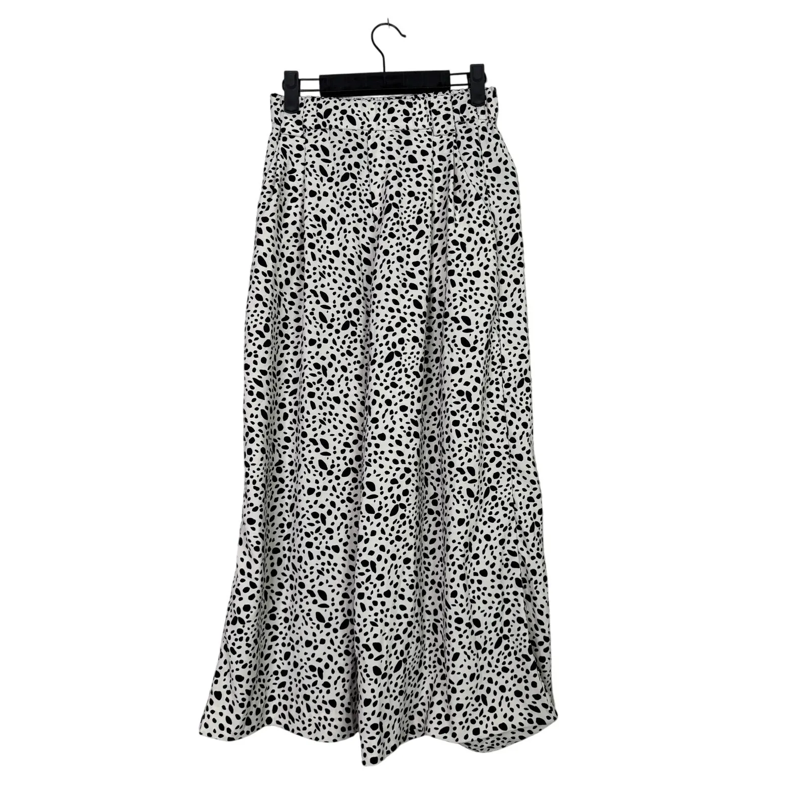 ZARA Animal Print Culotte Wide Leg High Rise Trouser Pants Pockets XS Black White - Image 14