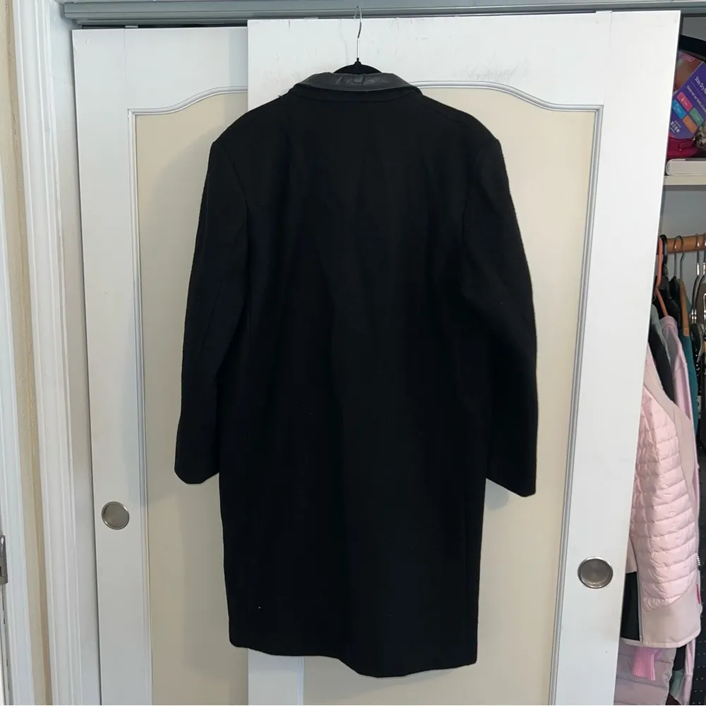 Vintage Hunter’s Run Pure New Wool And Leather Trim Black Long Coat Size 12 - Image 3