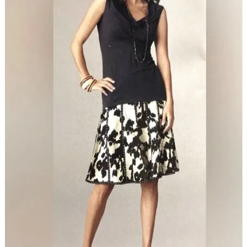 Cabi Western Black White Cotton A-Line Knee Length Style Skirt Size 4 Style 937 - Image 7