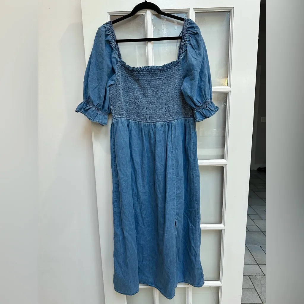Gap Puff Sleeve Blue Denim Midi Dress Western Cottagecore Chic Boho Size XL NWT - Image 11