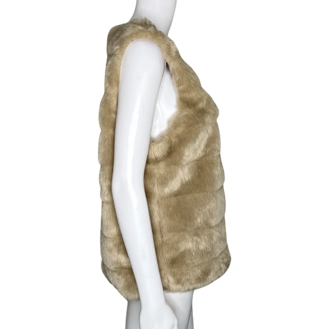 Joie Faux Fur Vest‎ Womens M Tan Beige Quiet Luxury Boho Old Money Urban Chic - Image 3