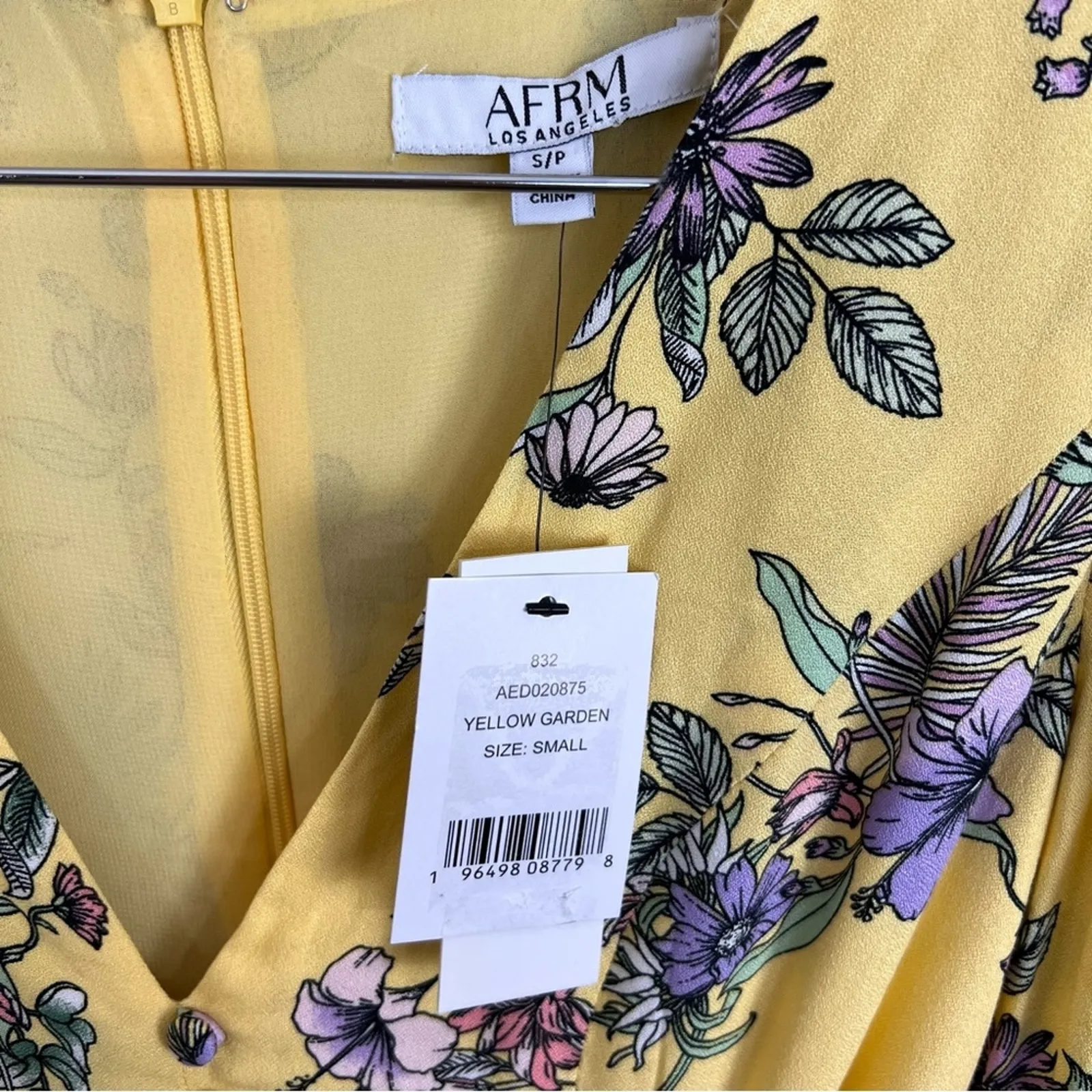 AFRM Button Down Long Sleeve Garden Floral Mini Cutout Dress Yellow Small NWT - Image 2