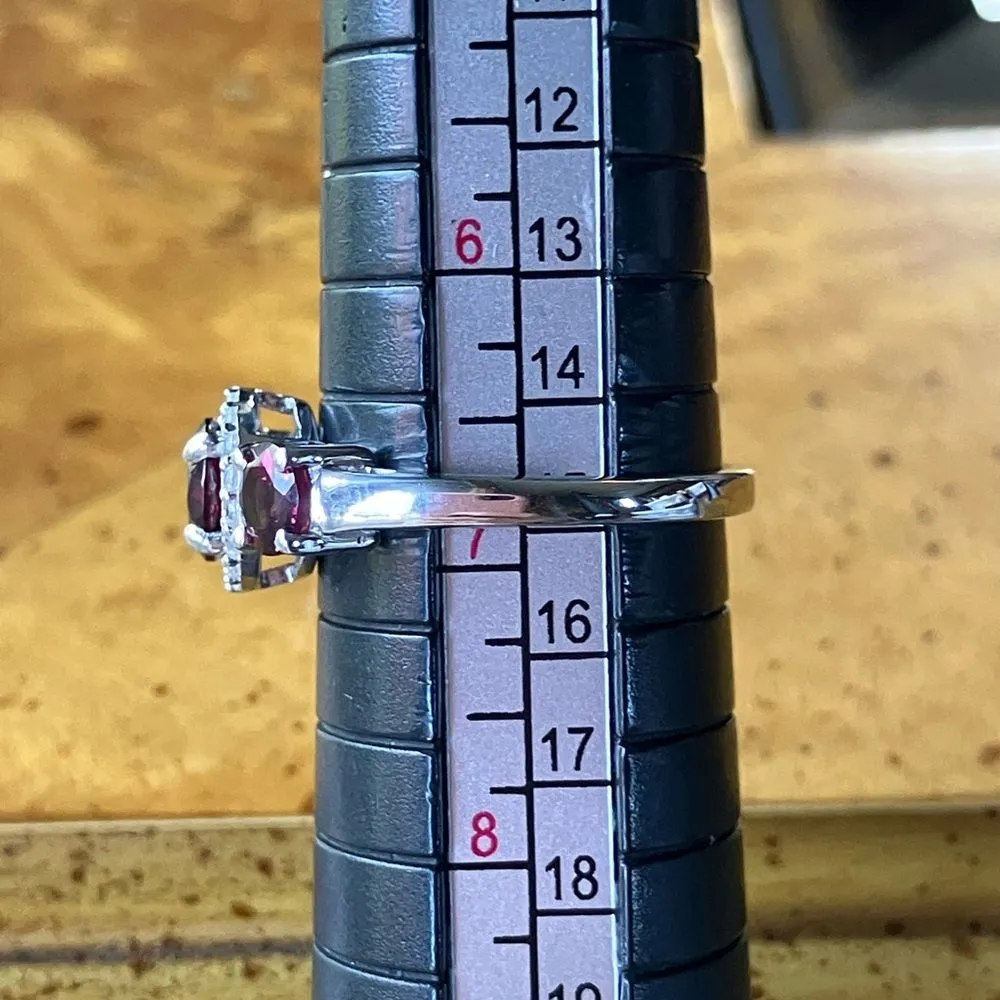 Natural Rhodolite Garnet Sterling Silver Ring Size 6.75 - Image 9