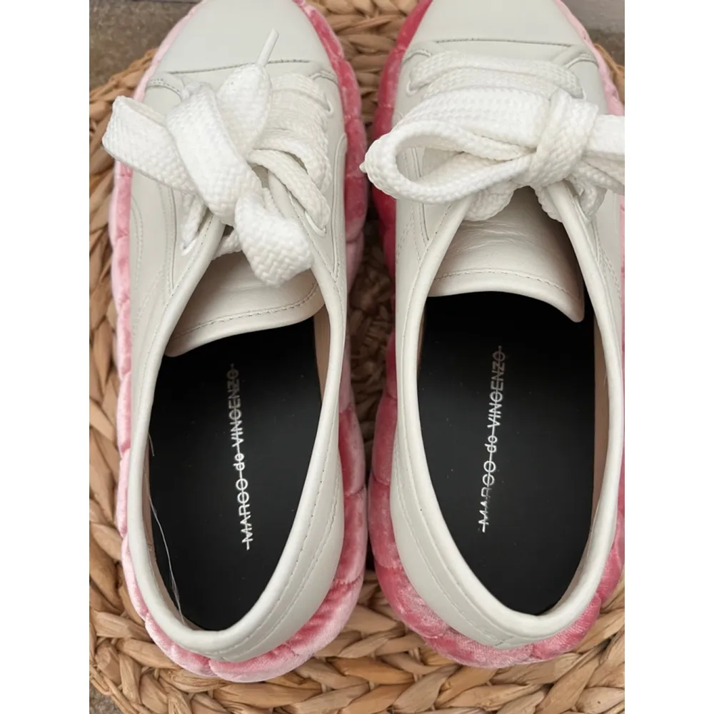 Nwob MARCO DE VINCENZO Sneakers, 30mm Velvet Platform leather White & Pink 39 Size 9 - Image 5
