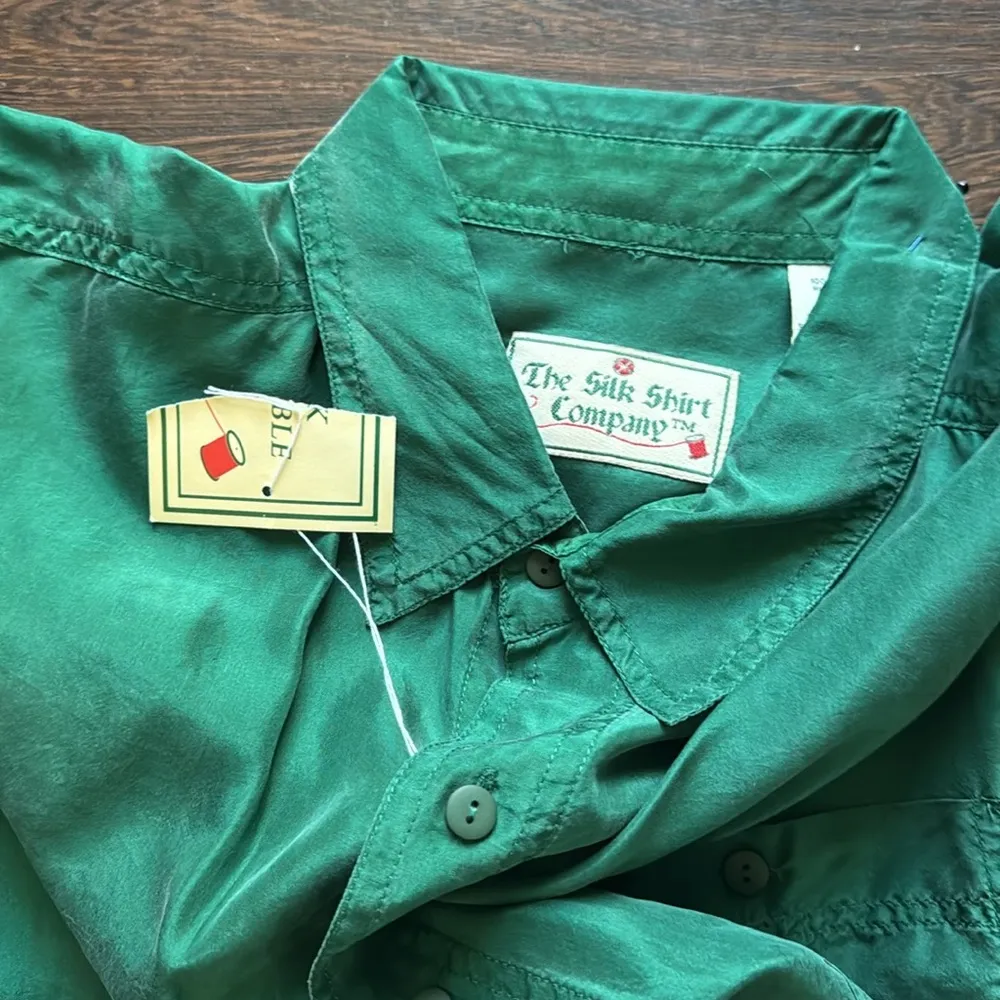 Vintage The Silk Shirt Company Silk Button Down Top Green Large - Image 2